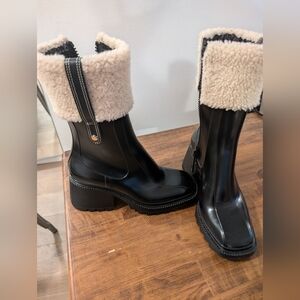 Chloe Betty Shearling Boots - Women's Black and Cream Shearling Boots